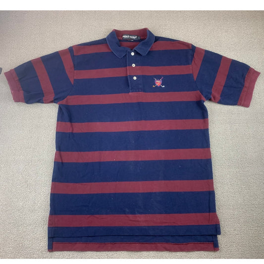 Polo Golf Ralph Lauren Polo Shirt Men's L Navy Burgundy Rugby Stripe Crest
