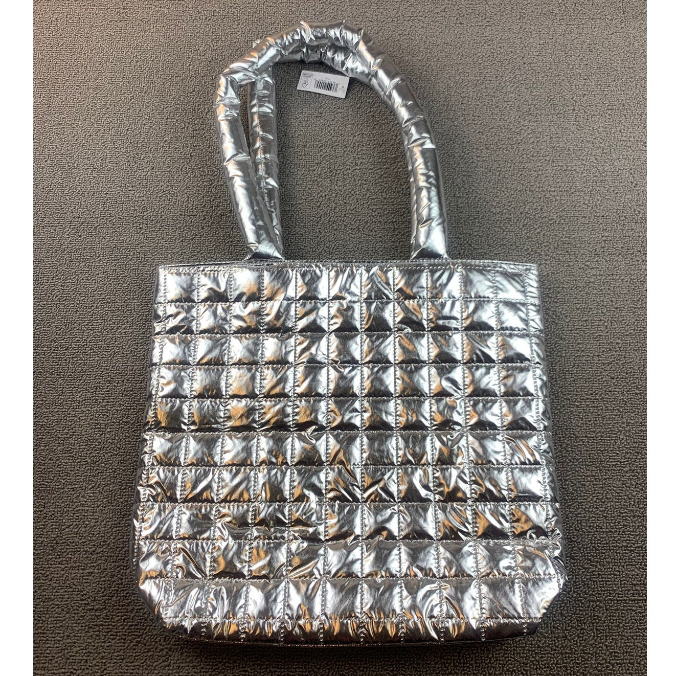 Clinique Women Small Silver Mint Green Puffer Quilted Tote Bag Cosmetic Pouch