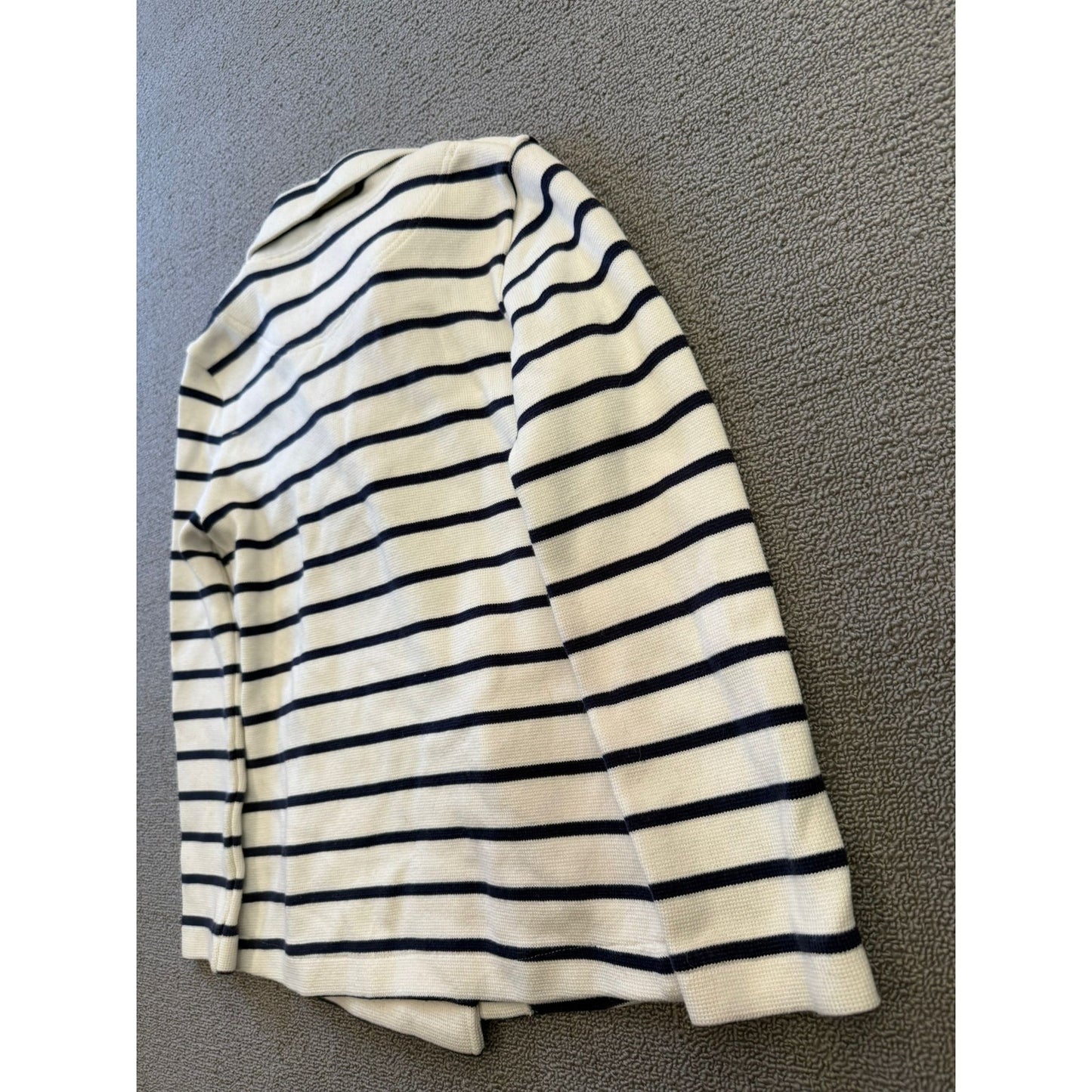 Boston Proper Women's Small White Black Striped Double Breasted Sweater Jacket