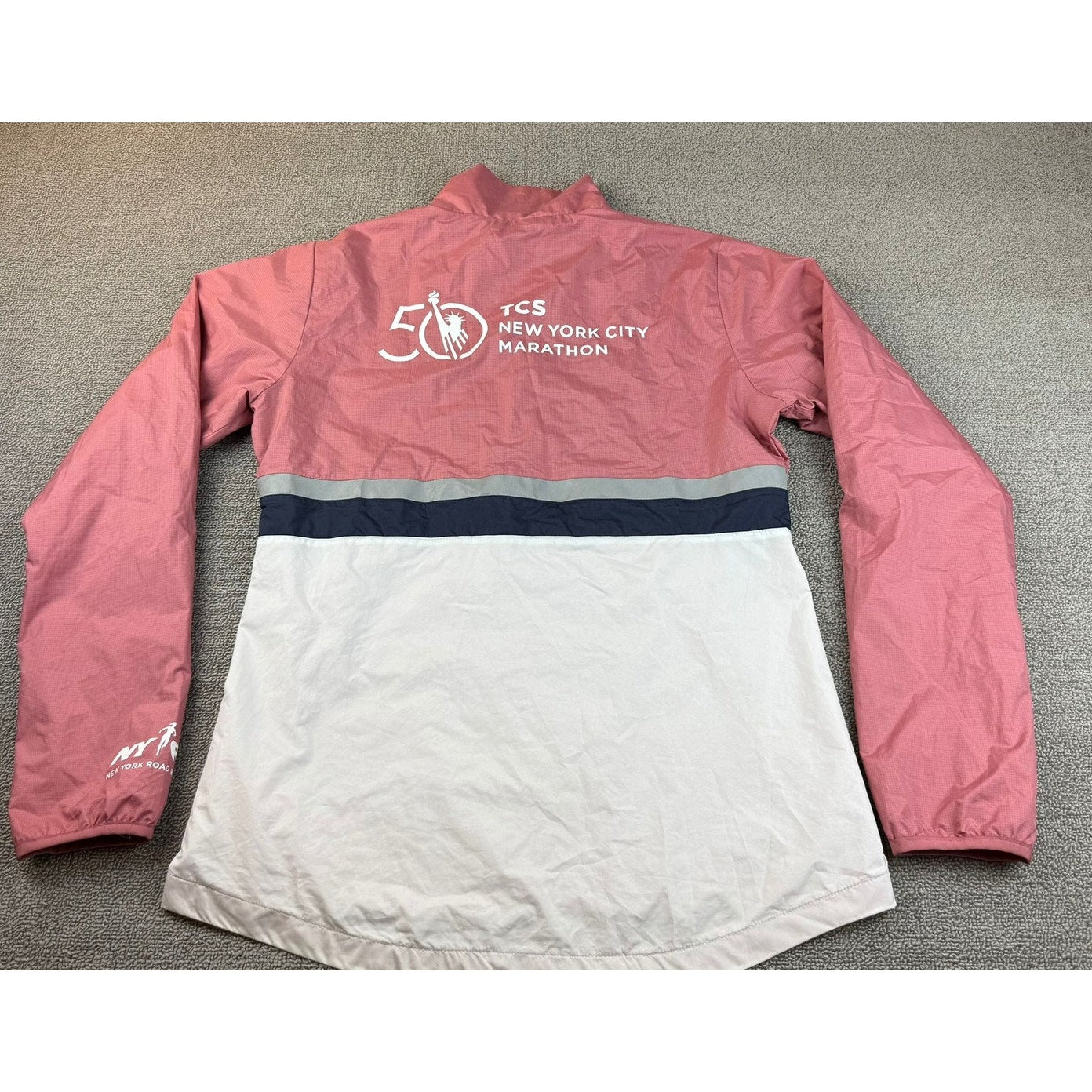 New Balance Women's Small Pink White Windbreaker NYC Marathon Running Jacket