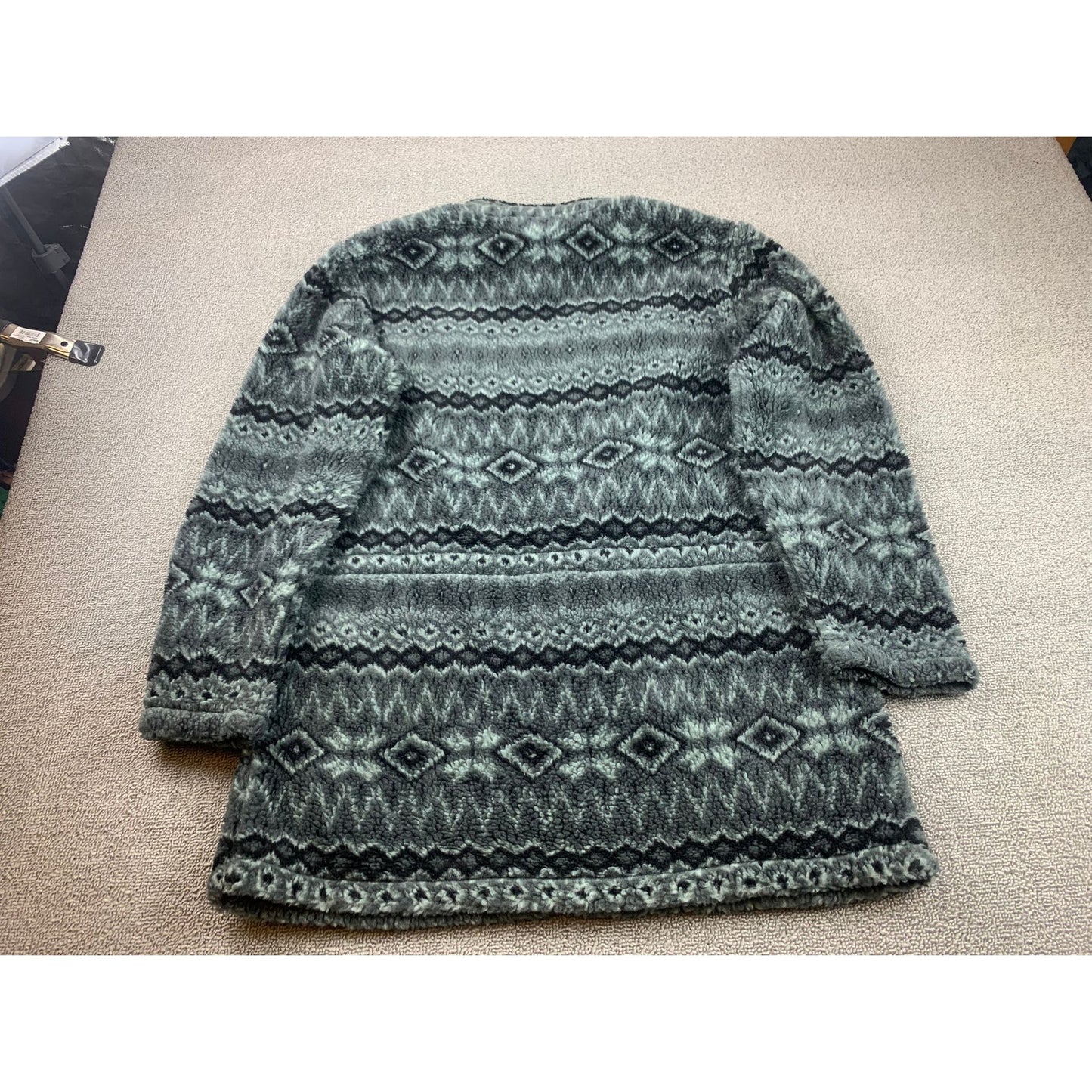 Denim & Co. Womens Small Gray Aztec Fuzzy Full Zip Sweater
