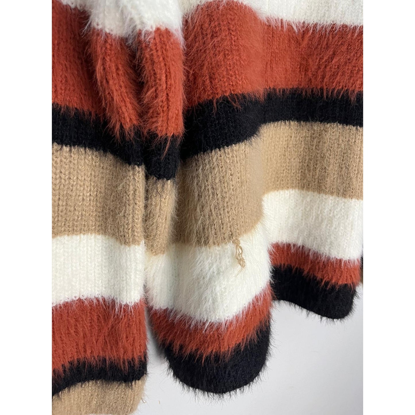 Fashion On Earth Striped Fuzzy Sweater Women S Multicolor Soft Knit Pullover
