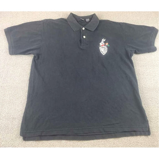 Vintage 90s Warner Bros Studio Store Polo Men L Black Bugs Bunny Embroidery