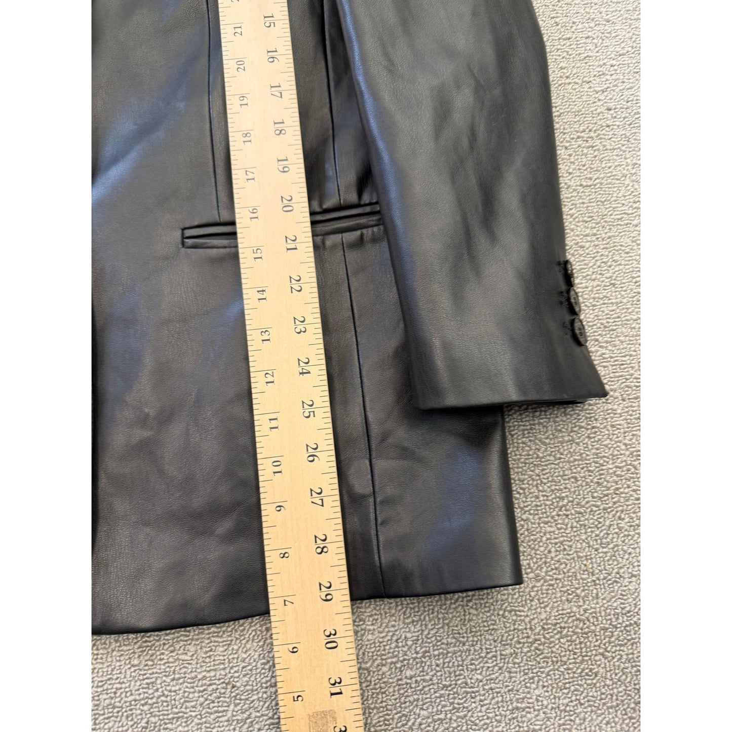 ZARA Women's Medium Black Faux Leather Blazer Double Button