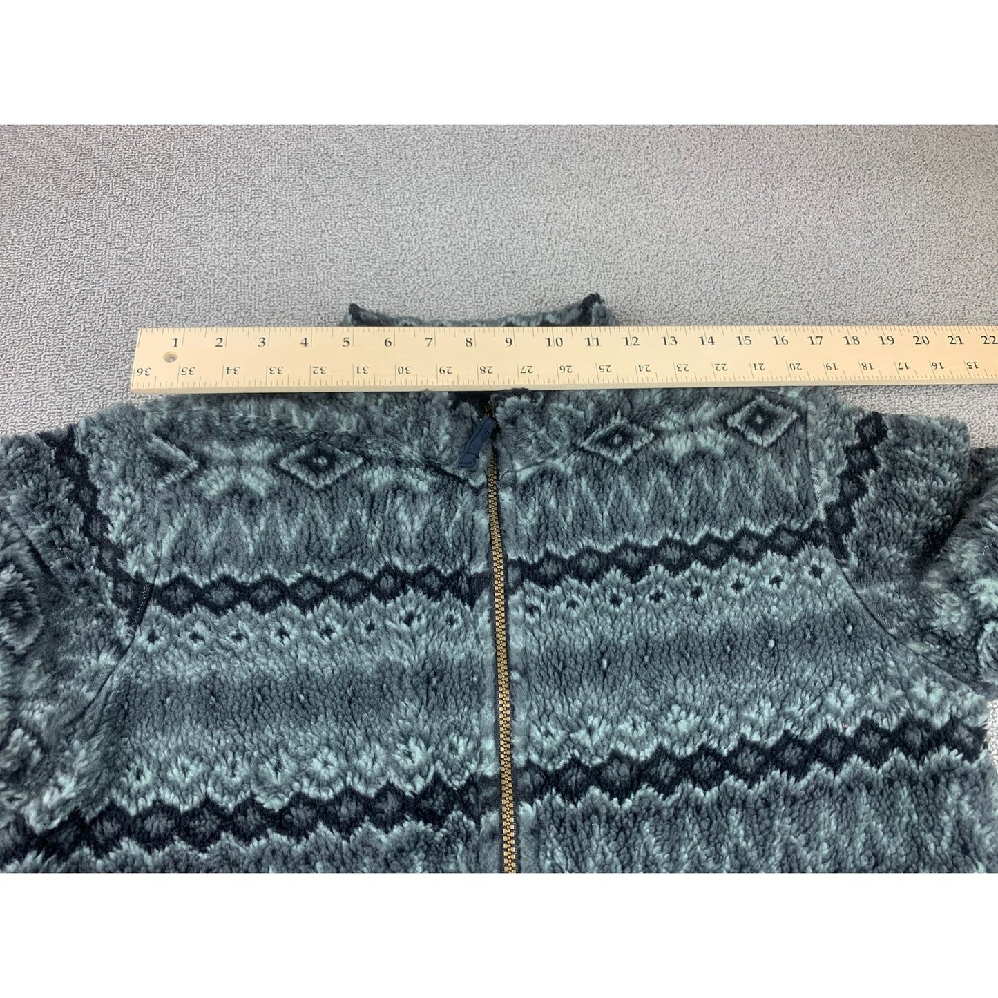 Denim & Co. Womens Small Gray Aztec Fuzzy Full Zip Sweater