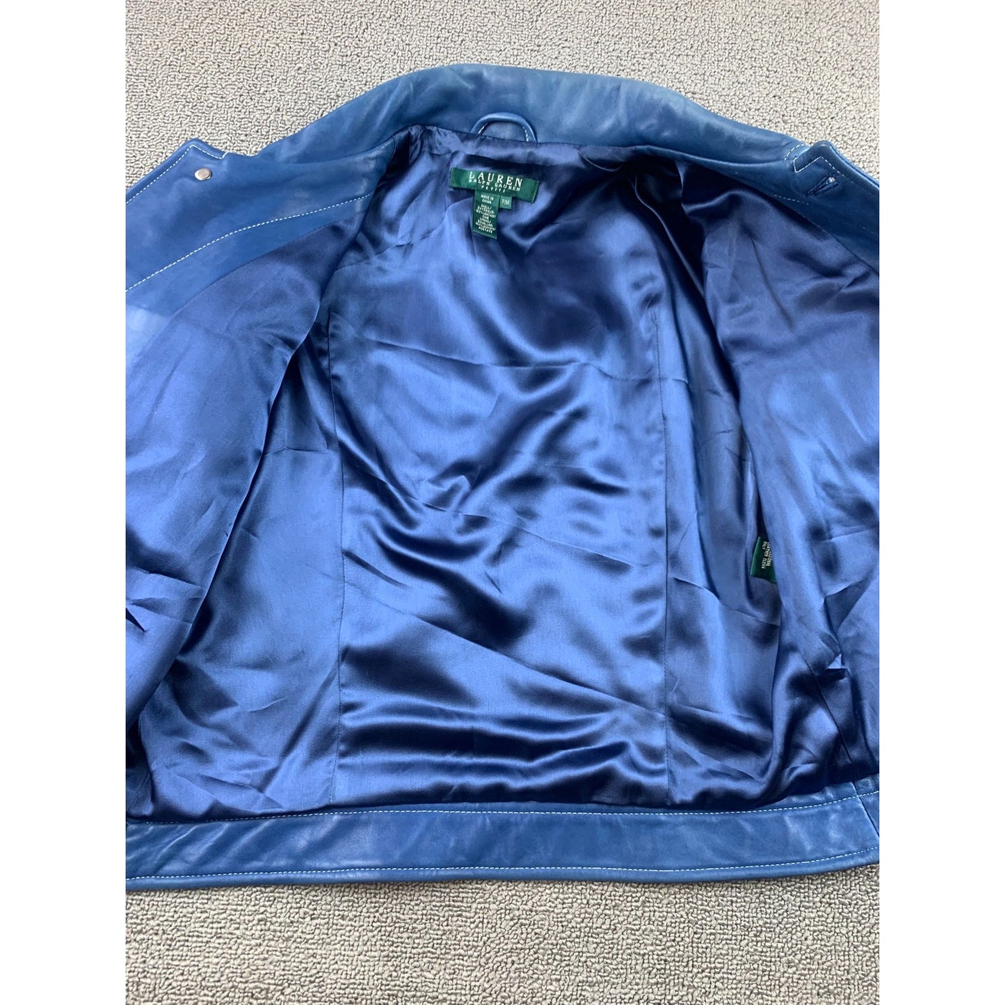 Y2K Lauren Ralph Lauren Women's Medium Blue 100% Leather Trucker Jacket
