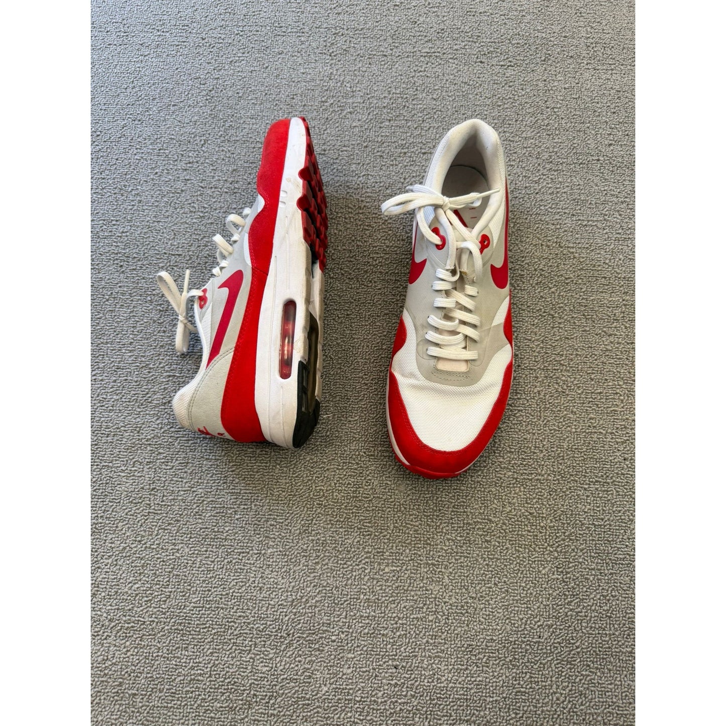 Nike Air Max 1 Men's 10 White Red Running Shoes Sneakers