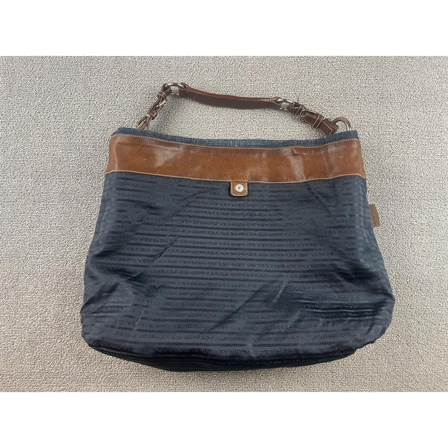 Authentic Prada Milano Blue Women's Washed Denim Logo Hobo Handbag