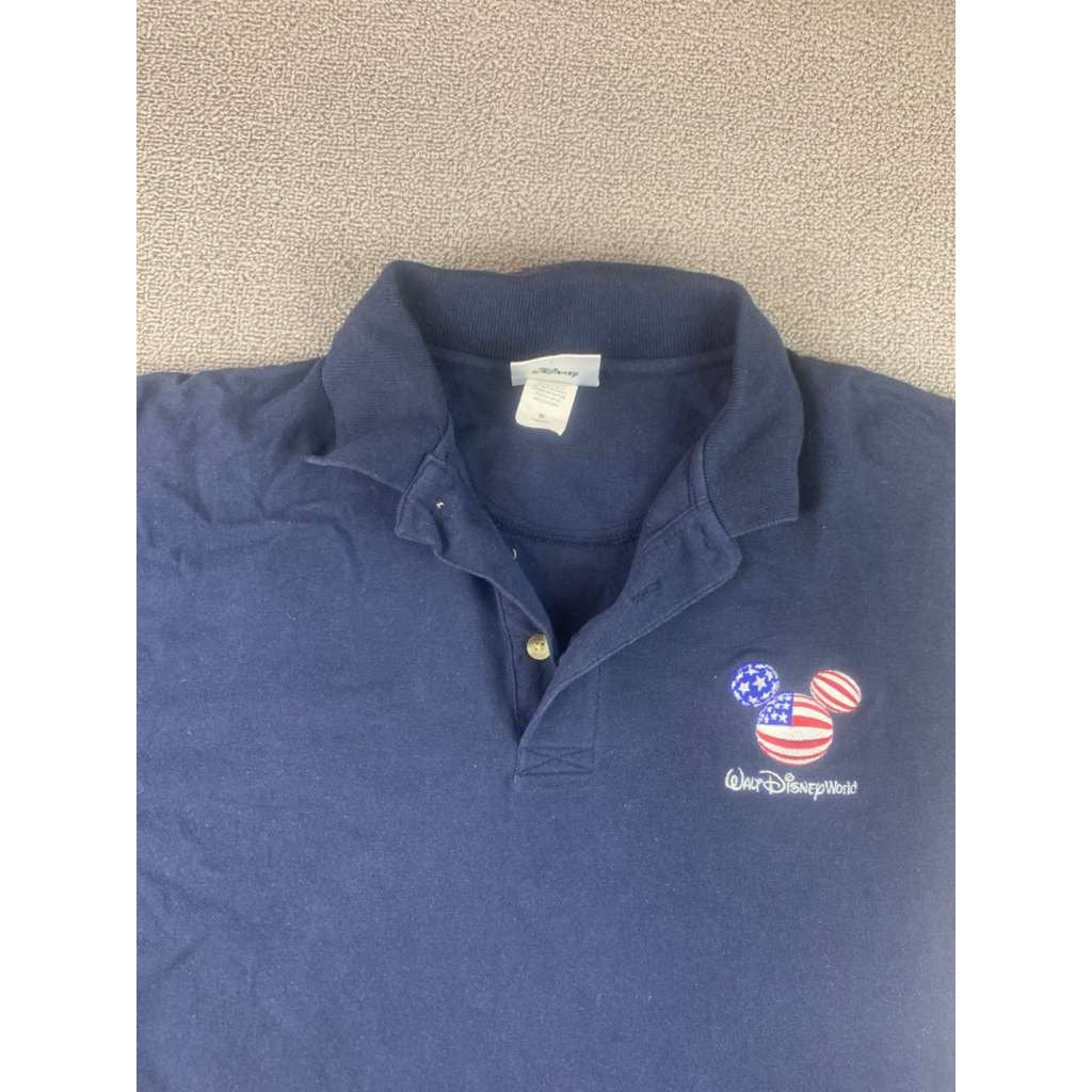 Vintage Walt Disney World Polo Shirt Men M Navy American Flag Embroider Mickey