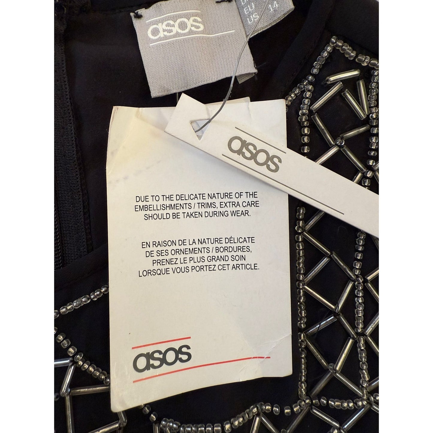 ASOS Womens Black Embellished Mini Dress US 14 NWT