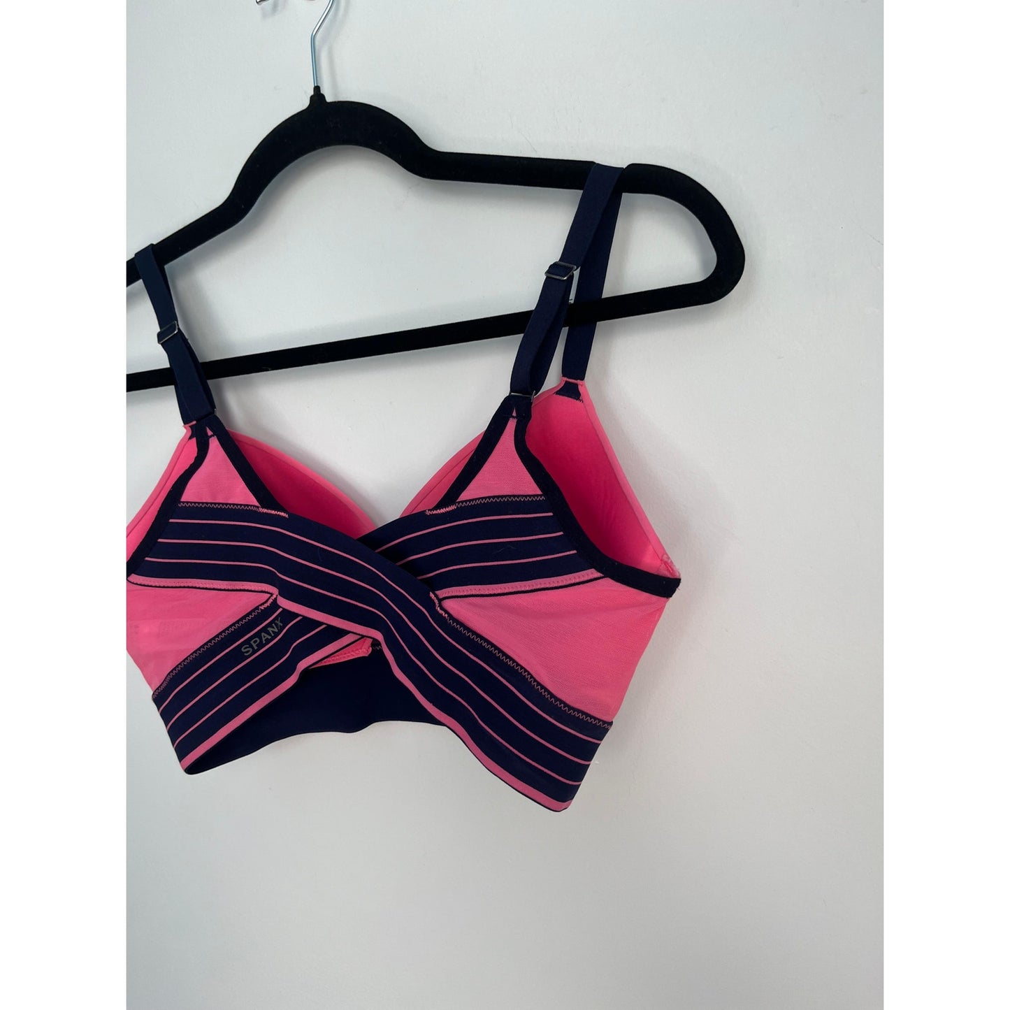 Spanx Bralette Women S Pink Navy Striped Wireless Padded Stretch Bra