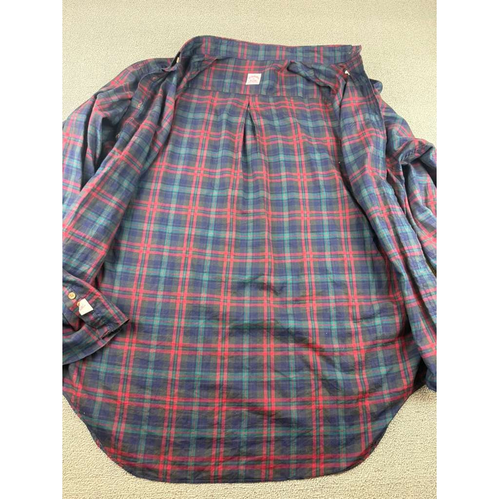 Brooks Brothers Button Down Shirt Mens XL Plaid Cotton Vintage Hong Kong