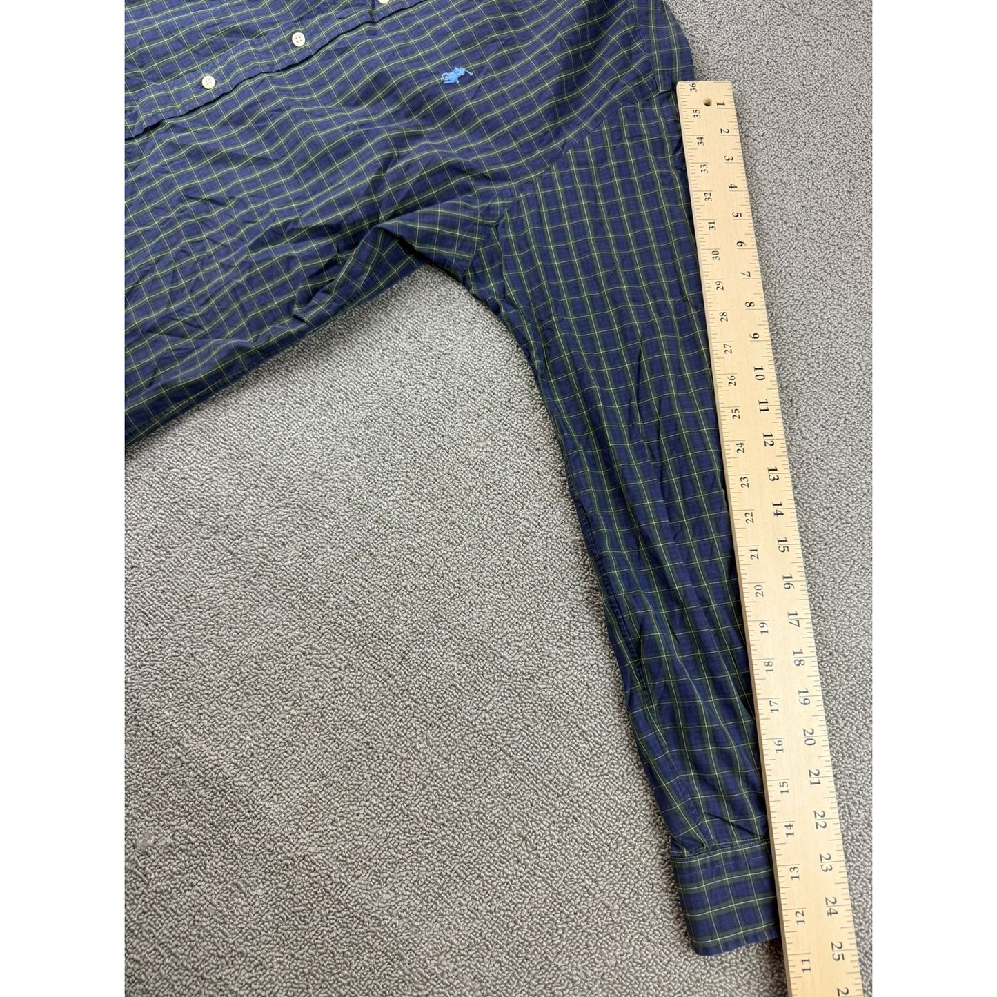 Ralph Lauren Vintage Button Down Shirt Men M 15.5 34/35 Blue Green Plaid HK