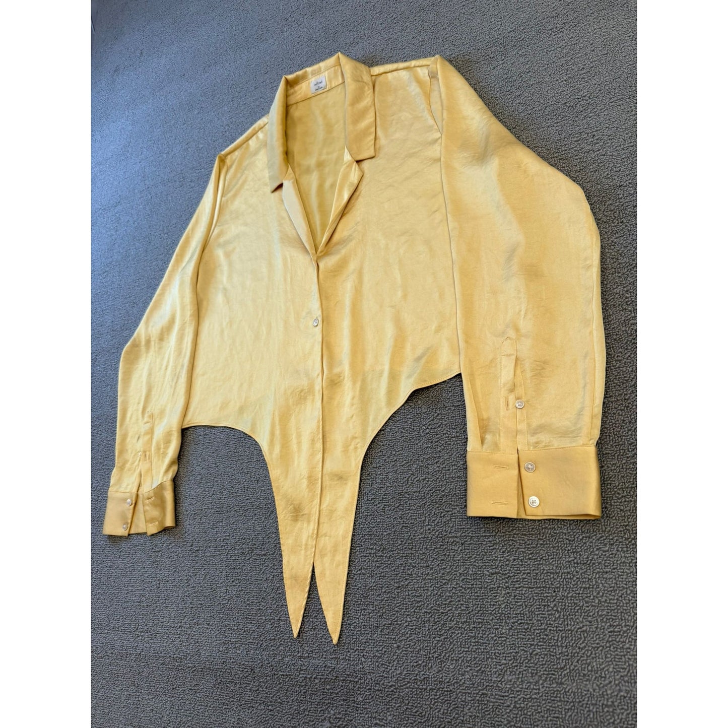 WILFRED Women's XL Yellow Tie-Front Satin Blouse with Long Sleeves and Button-Up Top