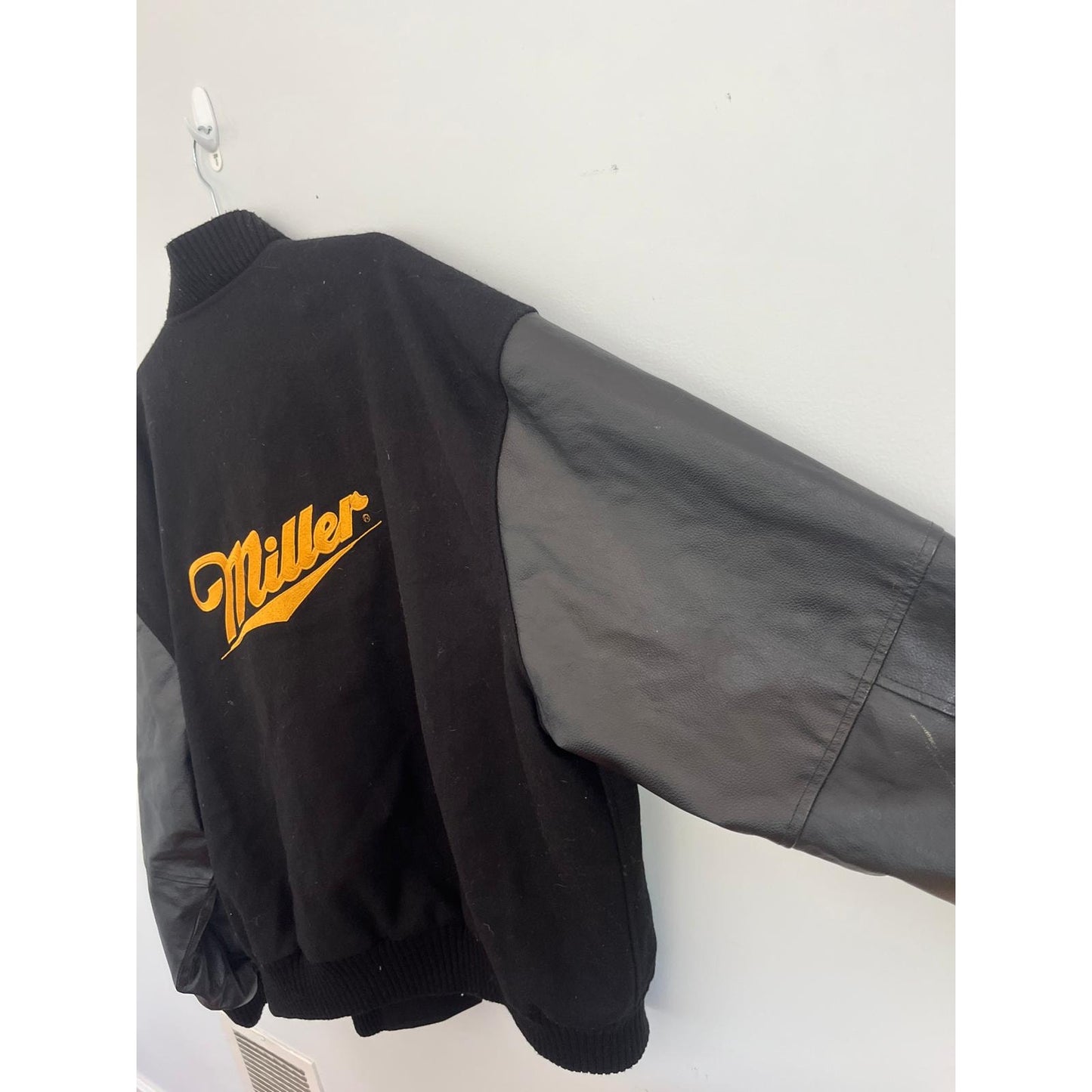 Burk's Bay Miller Varsity Jacket Men 2XL Black Wool Leather Bomber Coat