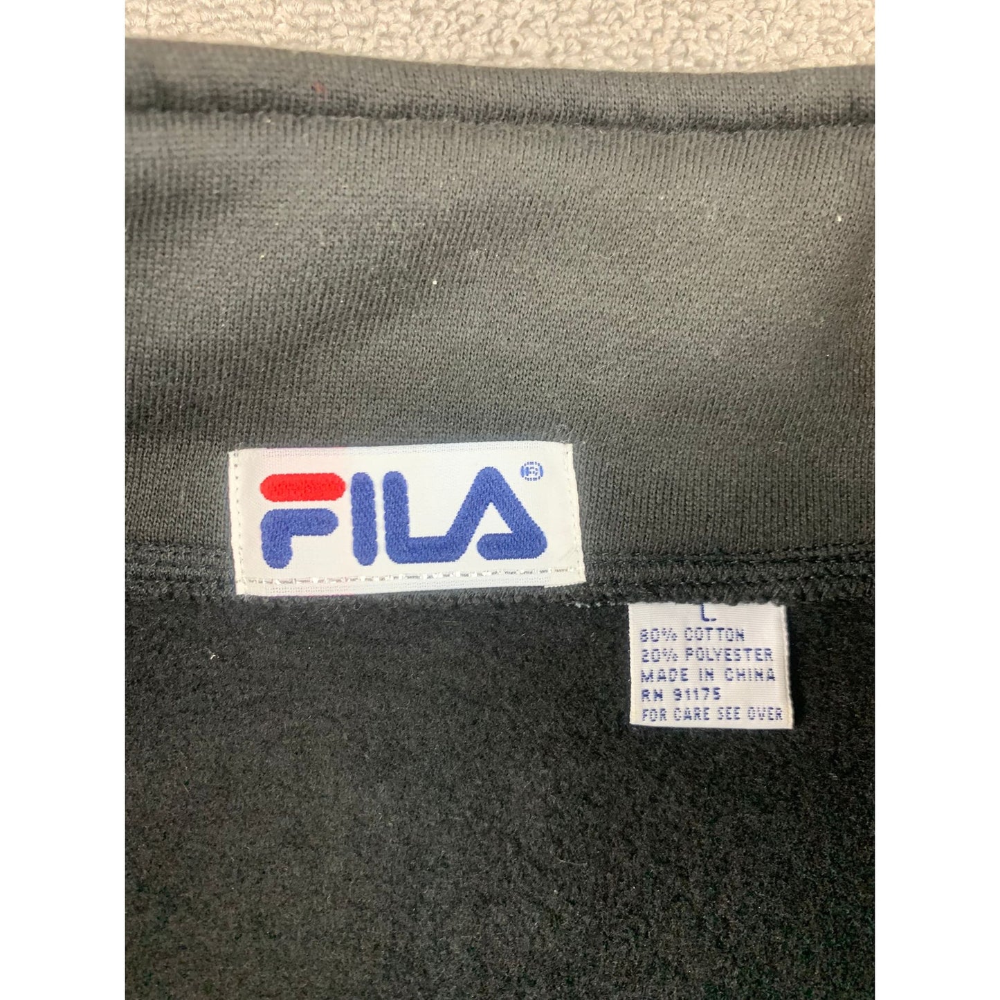 Fila Men Large Black Quarter-Zip Sweatshirt Cotton Blend Cool Logo