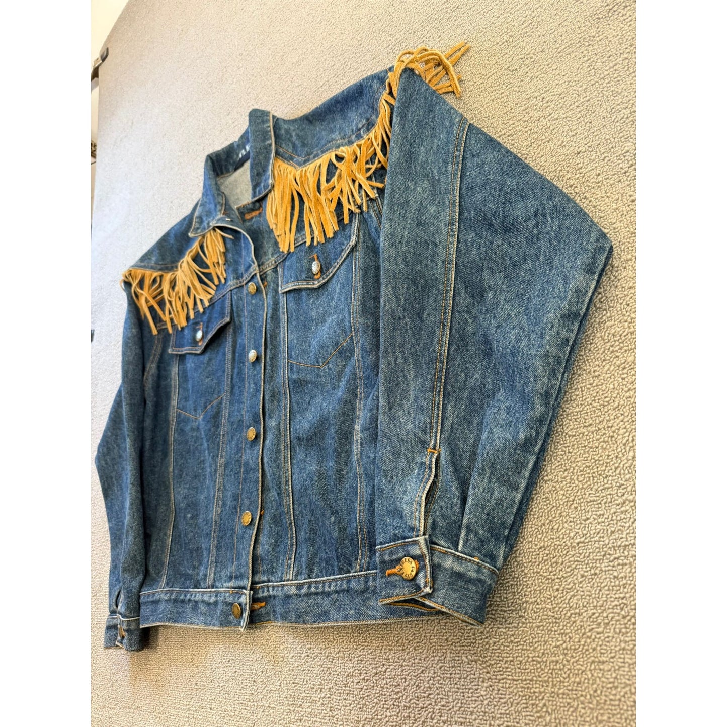 PARIS EXPRESS Fringe Denim Jacket Western Boho Style Outerwear Vintage