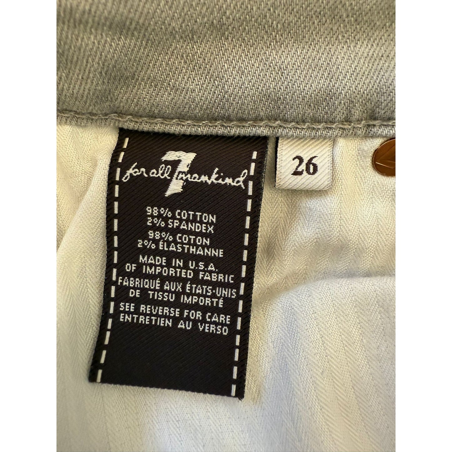 7 For All Mankind Women's Size 26 Gray Denim Shorts Rolled Hem Distressed
