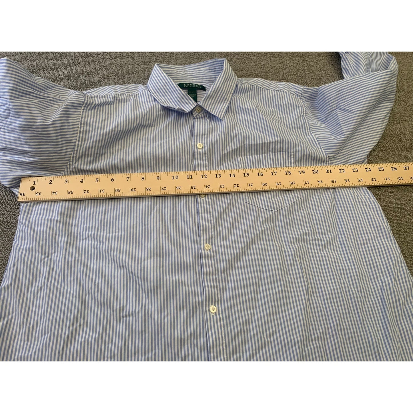 Lauren Ralph Lauren Women XL Blue White Striped 3/4 Sleeve Blouse Shirt