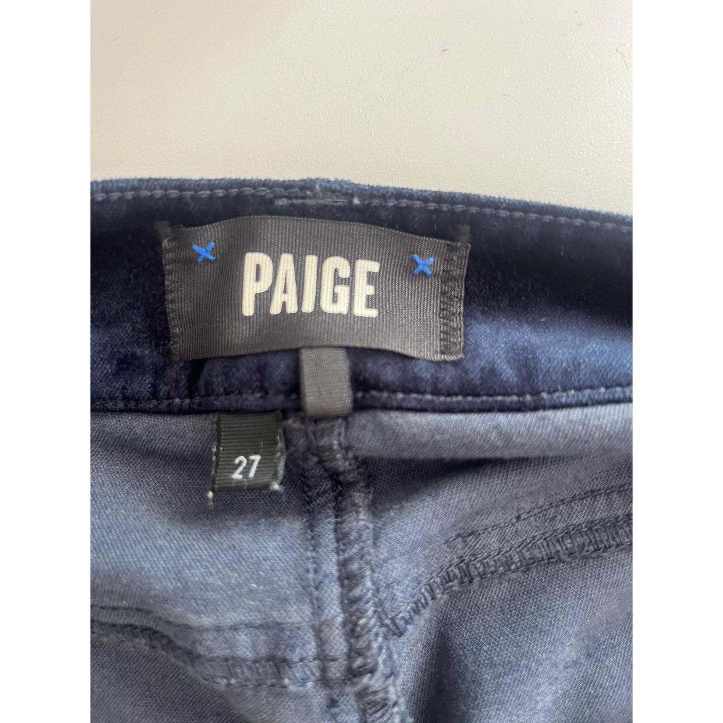 Paige Pants Women 27 Navy Velvet Straight Leg Mid Rise Classic Fit