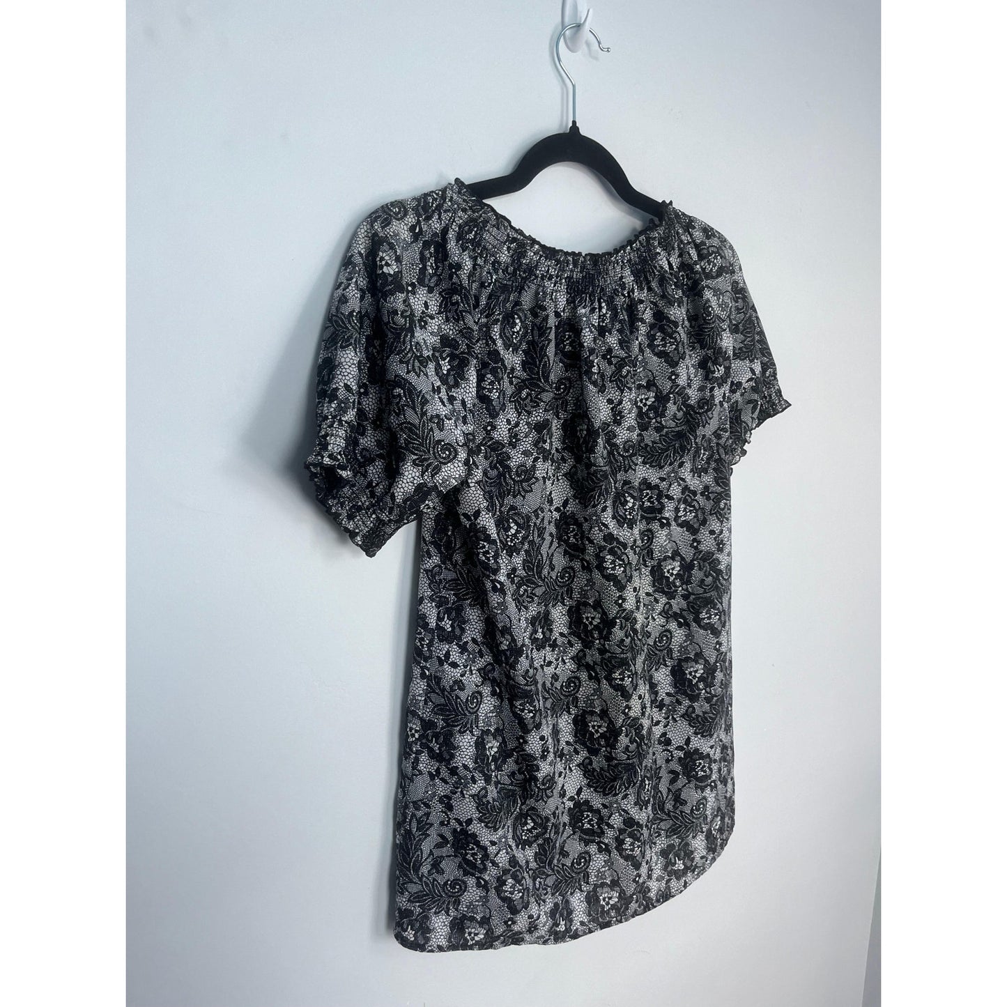 Joie Lace Peasant Top Women Small Black White Floral Semi Sheer Blouse