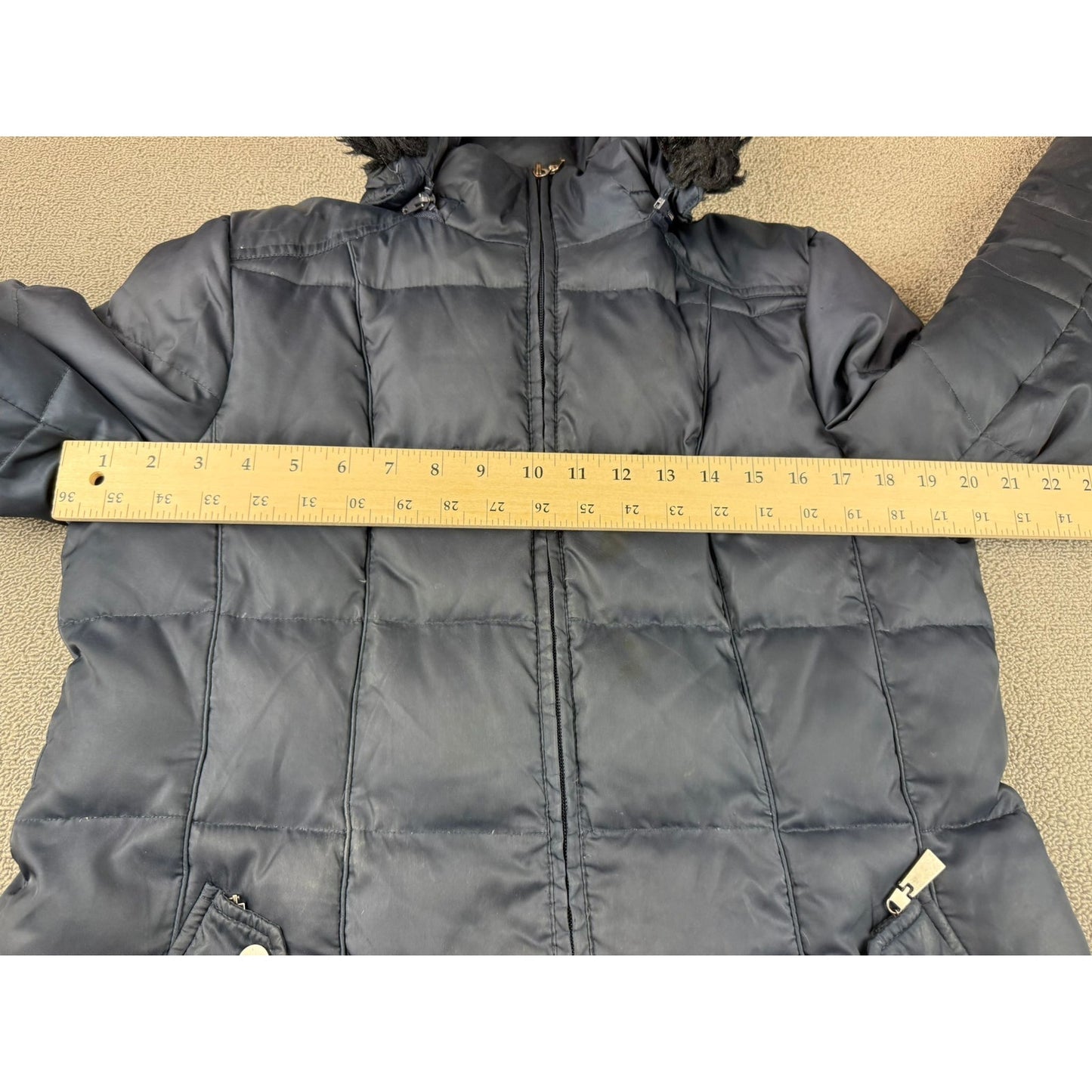 Nautica Women's Medium Navy Blue Hooded Fur Trim Puffer Coat