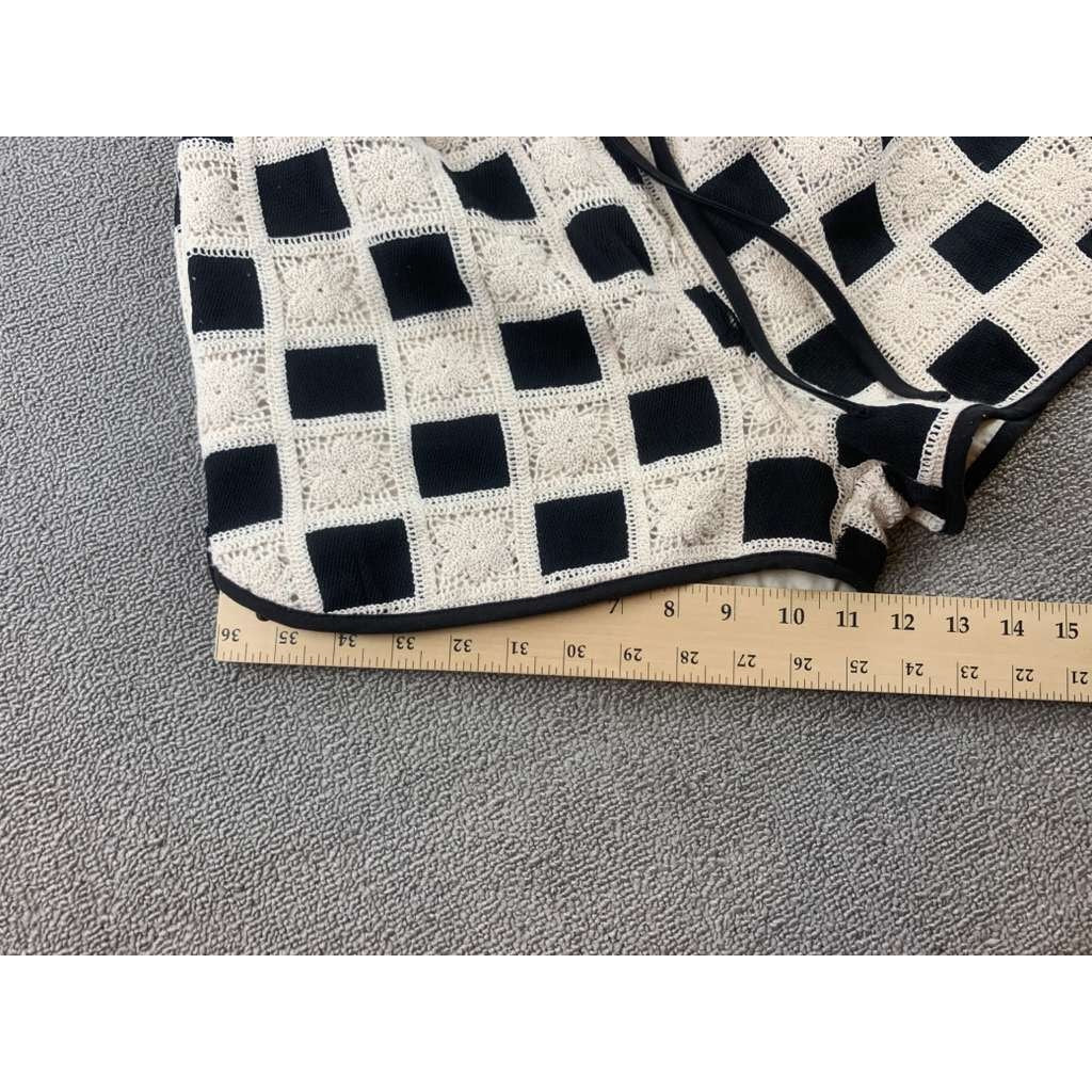 Strut & Bolt Women S Black White Crochet Lounge Shorts Checkerboard Drawstring
