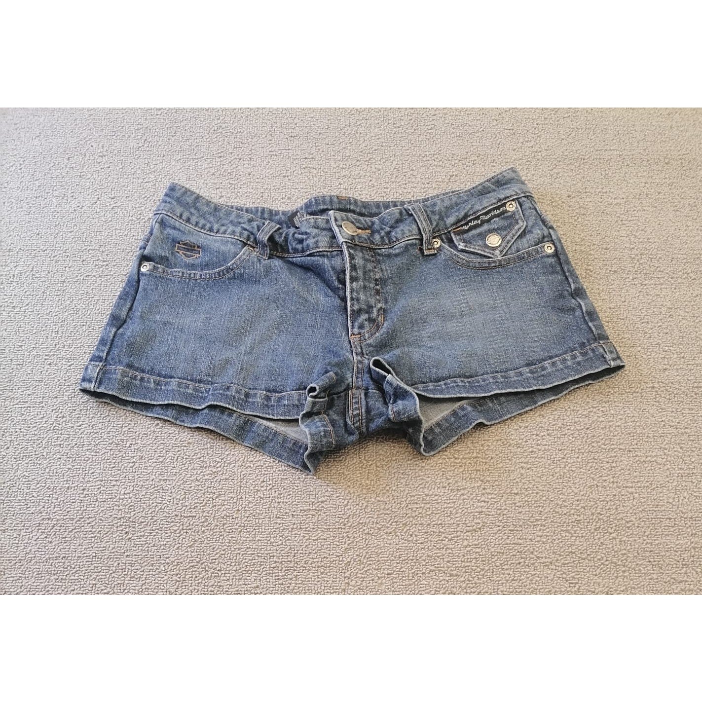 Harley-Davidson Women's Blue Denim Jean Shorts Biker Moto Style