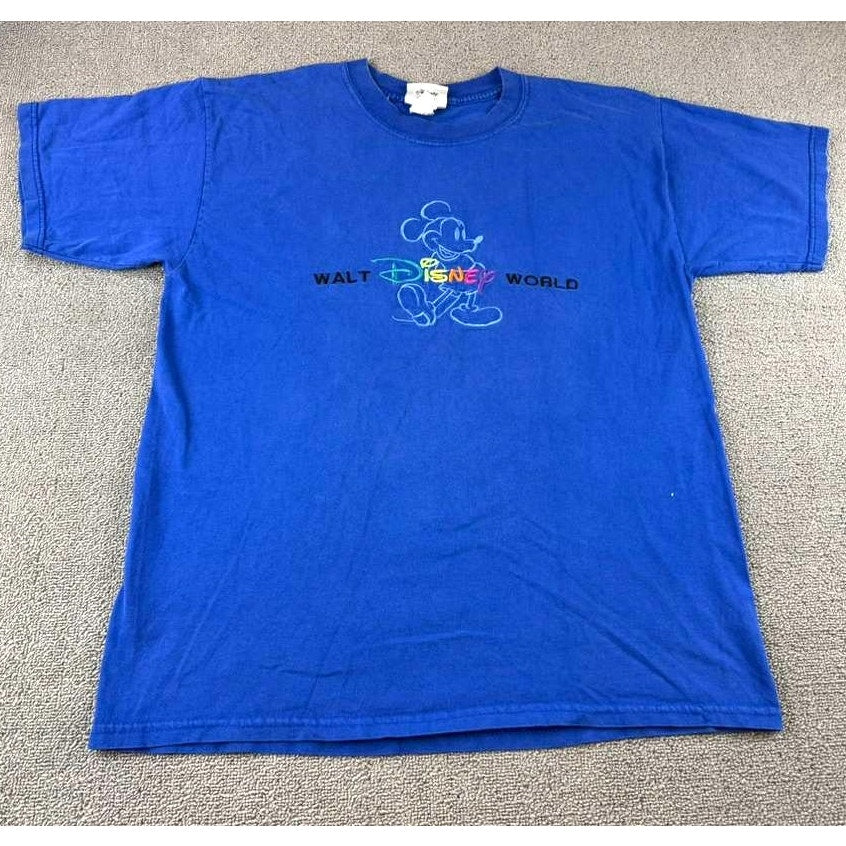 Vintage 90s Walt Disney World Medium Blue Mickey Mouse Embroidered T-Shirt