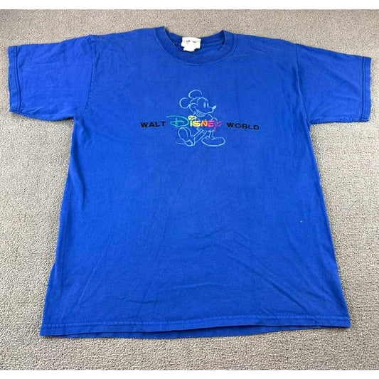 Vintage 90s Walt Disney World Medium Blue Mickey Mouse Embroidered T-Shirt