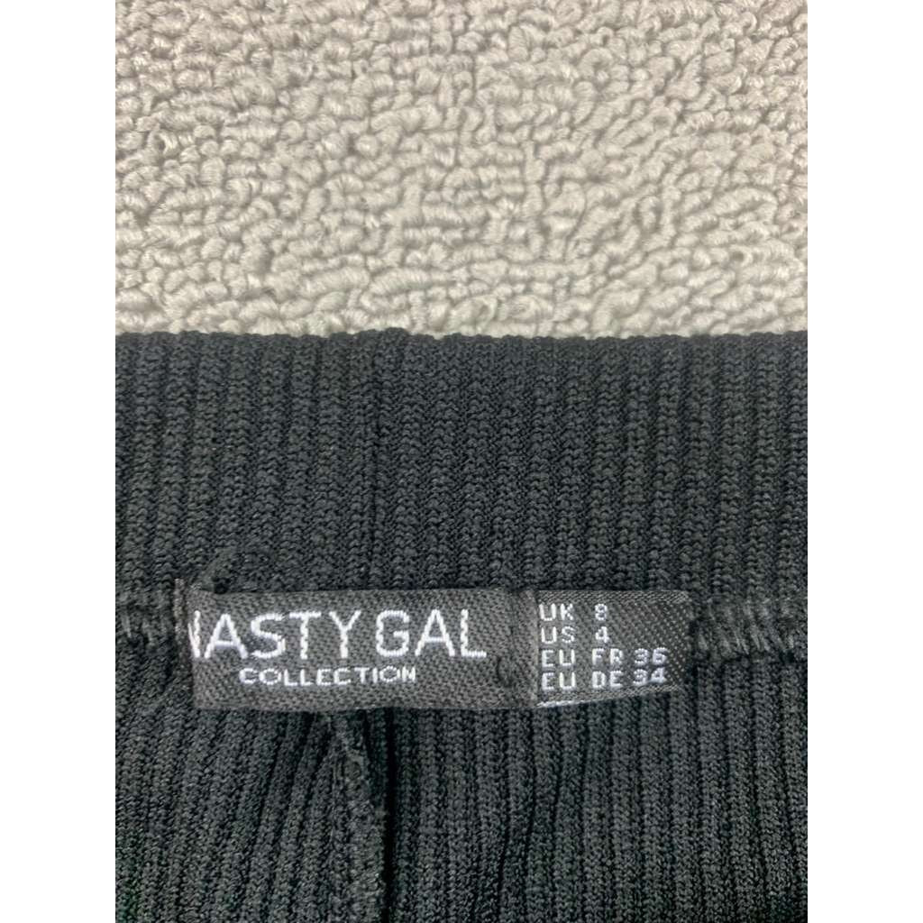 Nasty Gal Collection Ribbed Flared Knit Pants Women 4 Black High Waist Pull On