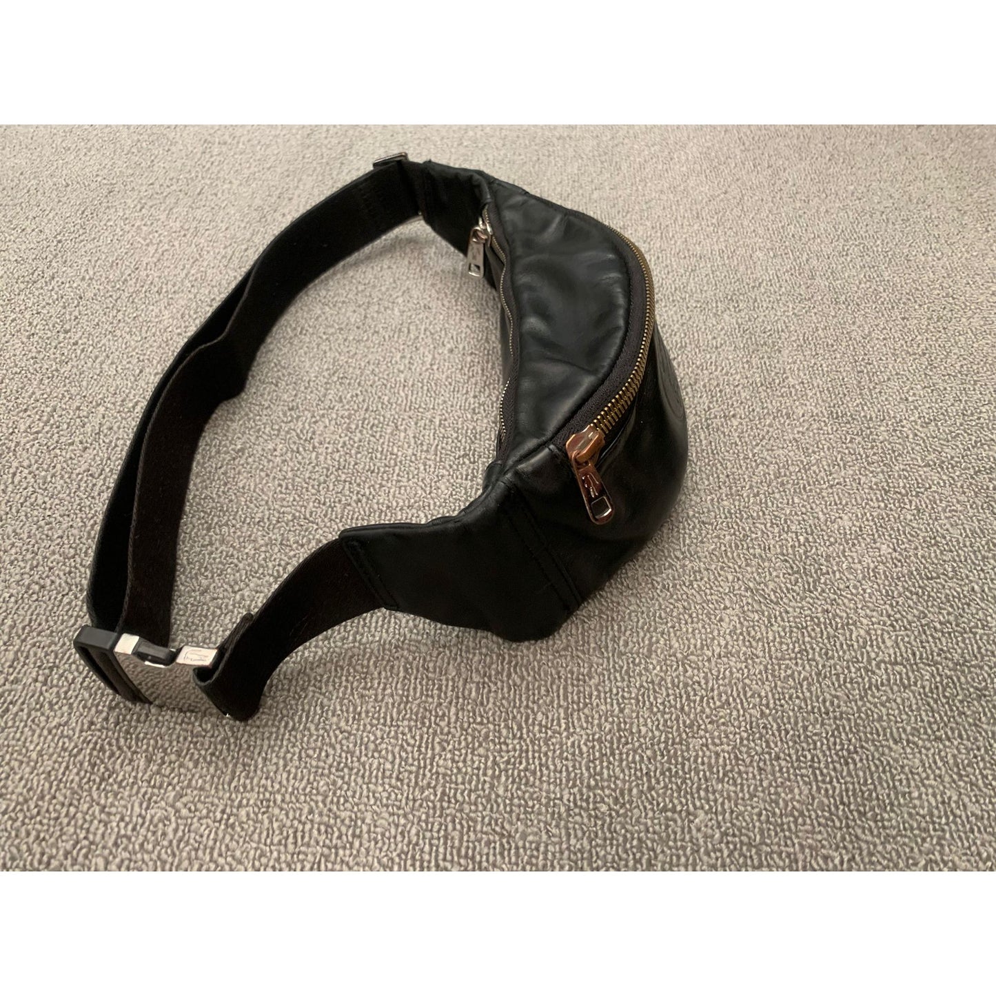 Lacoste One Size Black Leather Belt Bag Fanny Pack