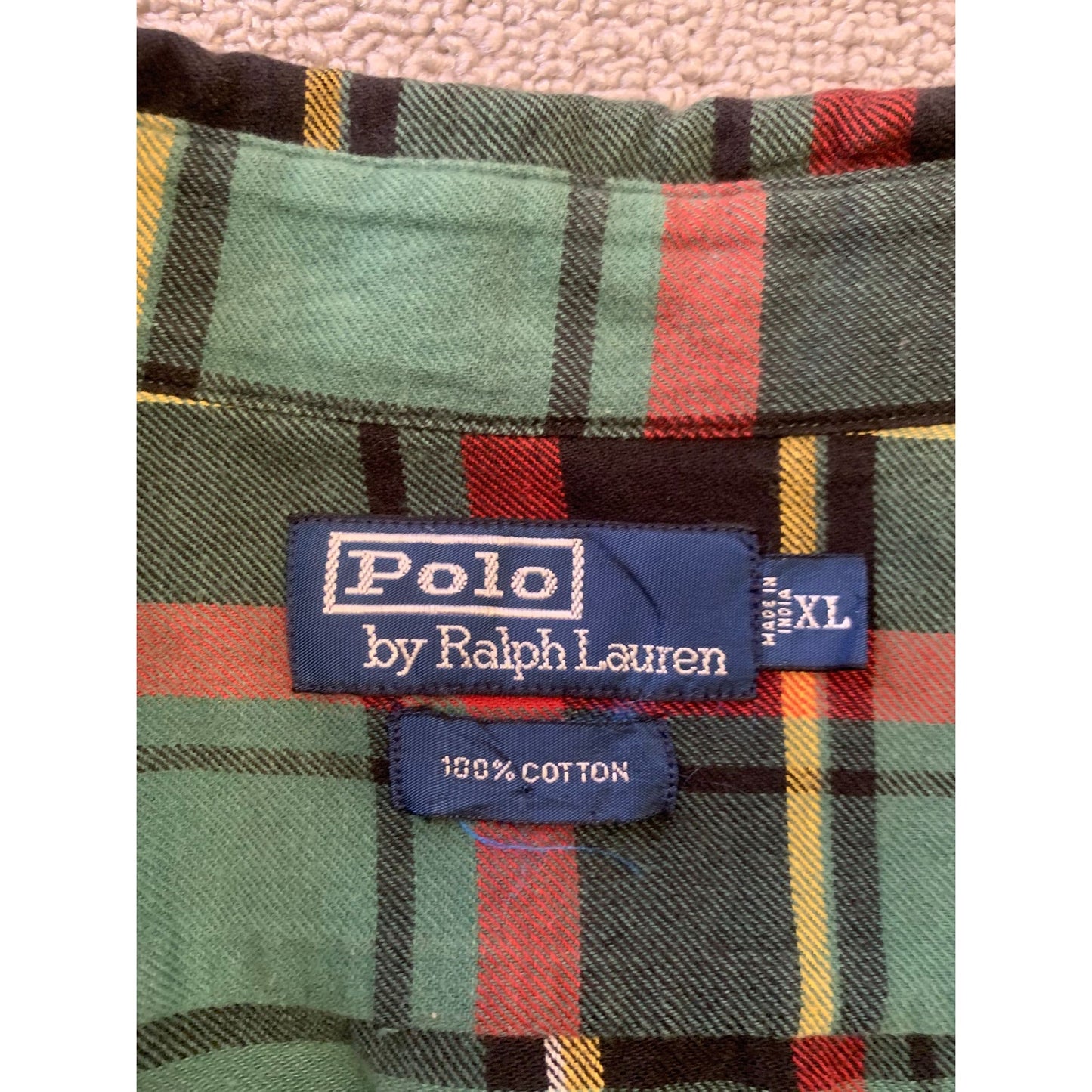 Polo By Ralph Lauren Men's XL Green Plaid Long Sleeve Flannel Shirt