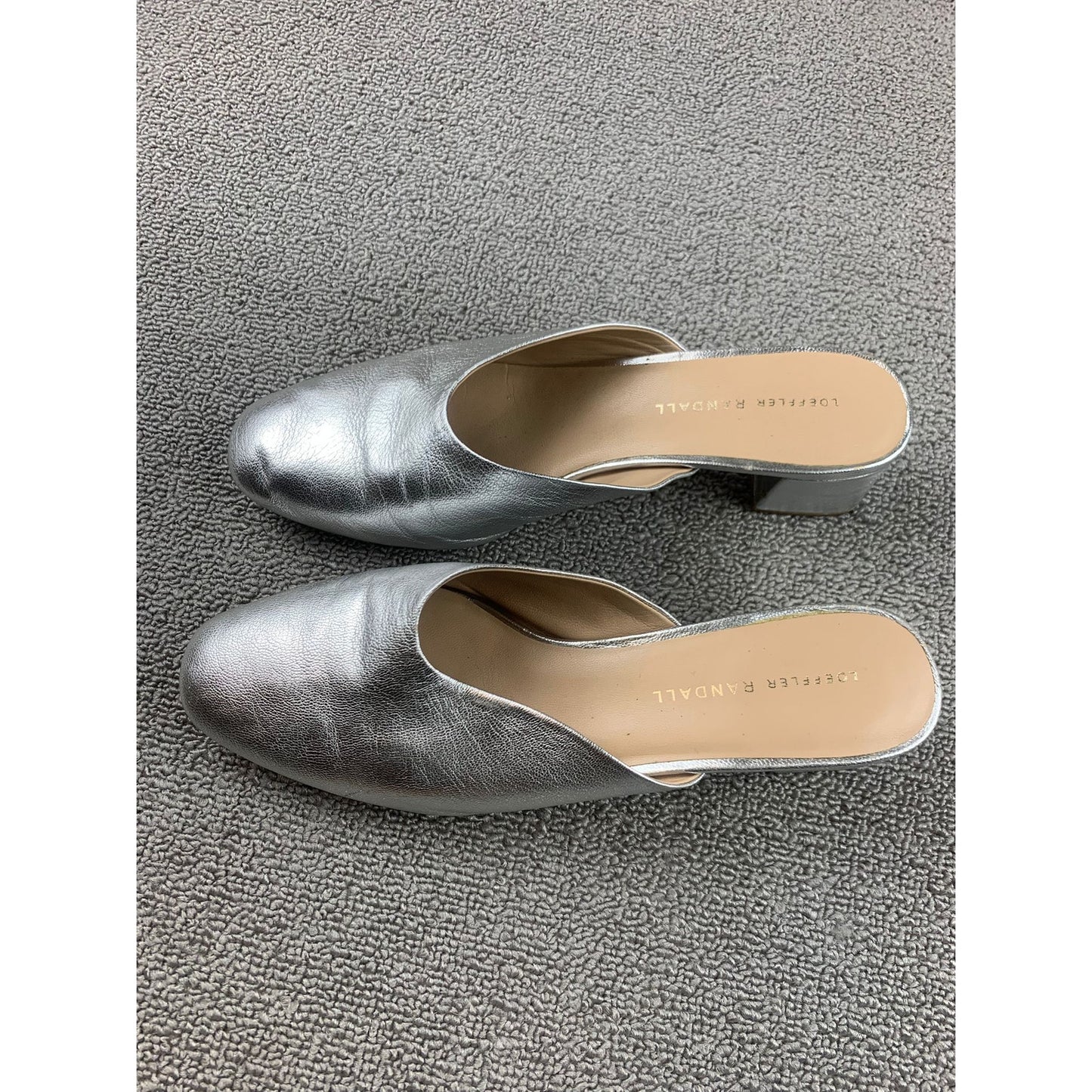 Loeffler Randall Women's 7.5 Silver Metallic Leather Mules Heels
