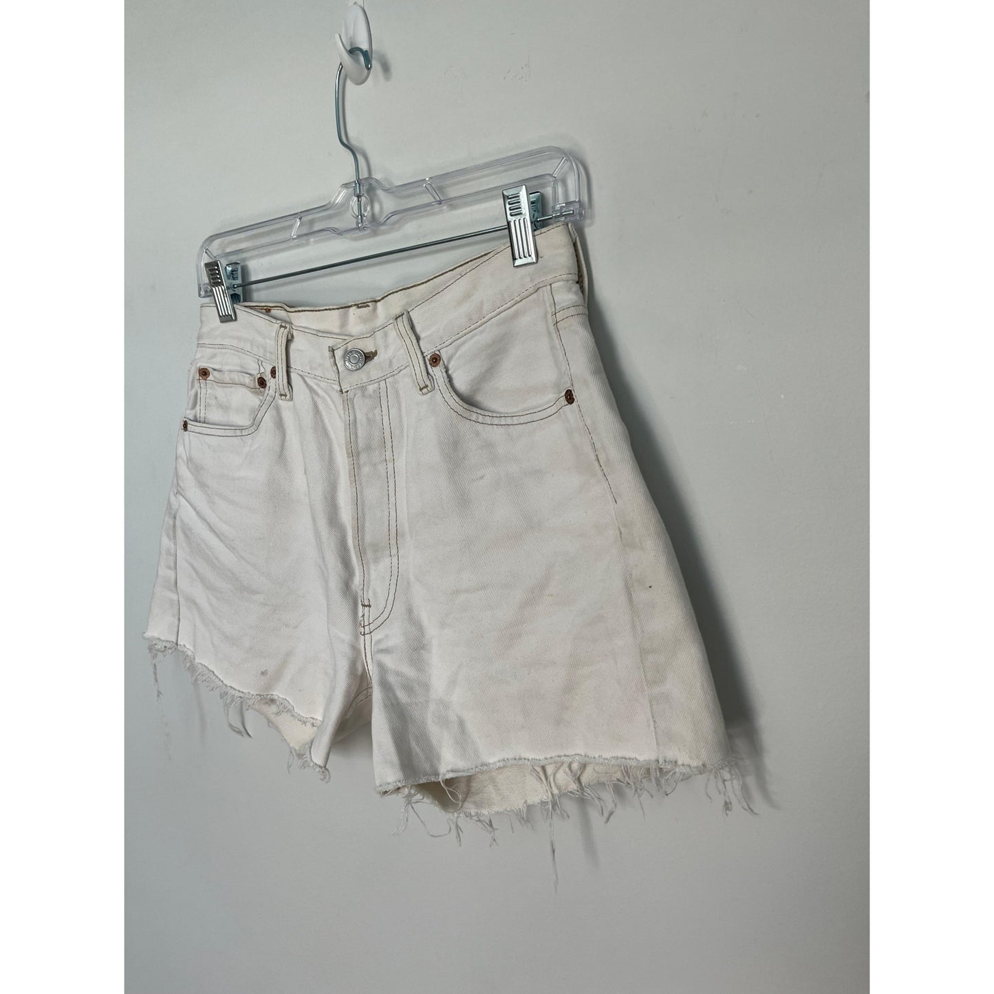 Levi's 501 Vintage Cutoff Shorts Women 30 White Denim High Rise Raw Hem