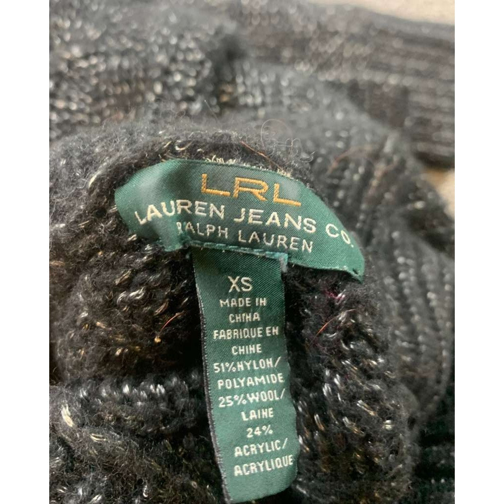 RALPH LAUREN Women's Extra Small Gray Cable Blend Pullover Sweater Turtle Neck