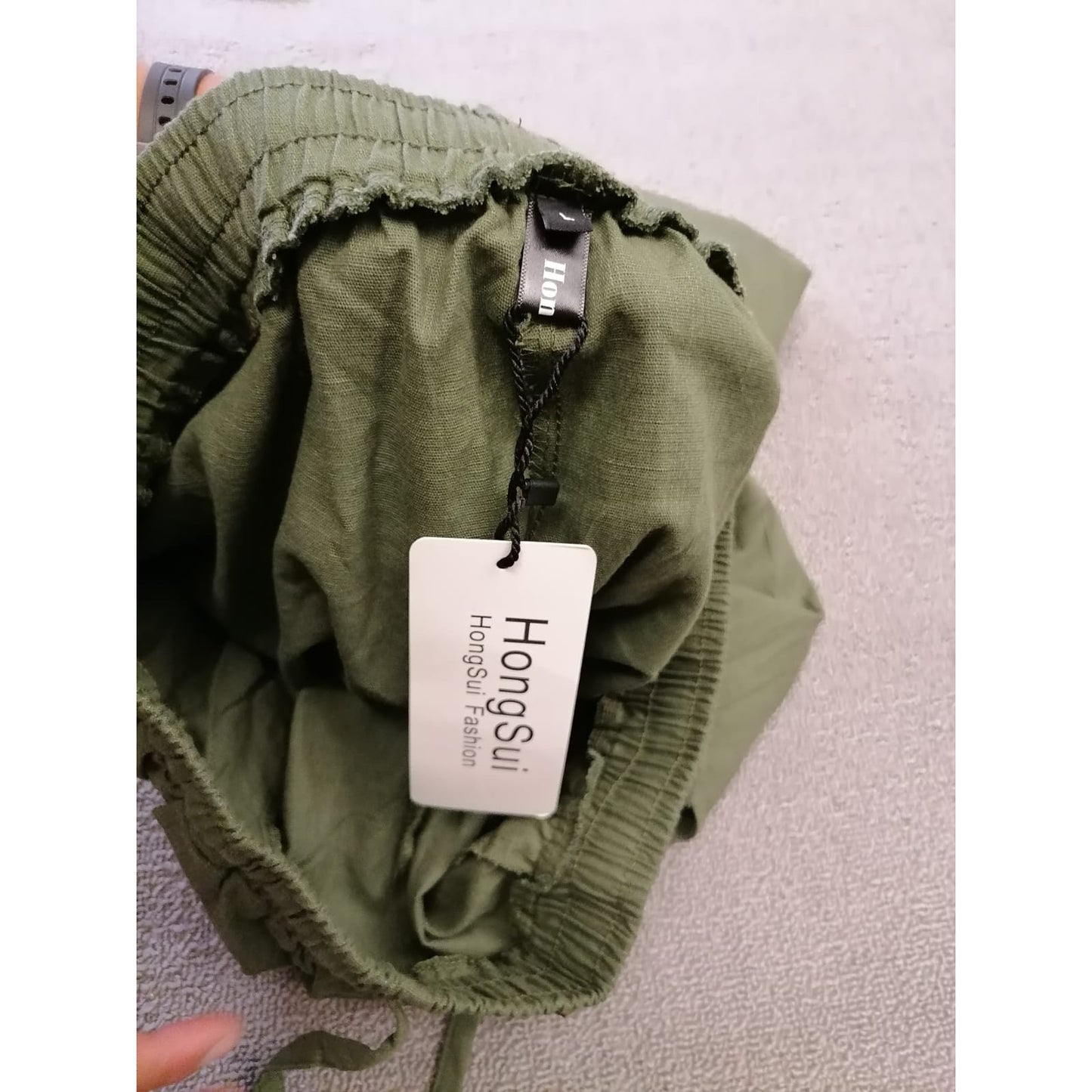 HongSui Large Female Olive Green Wide Leg Linen Blend Drawstring Palazzo Pants