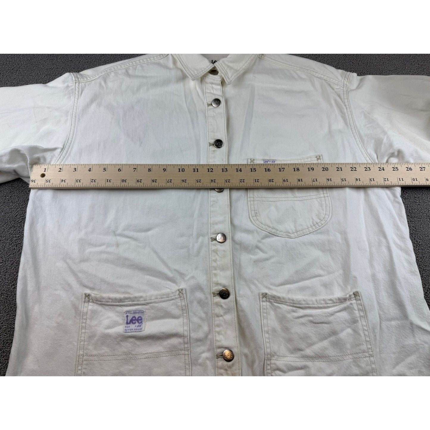 Lee x H&M Men’s Ecru Denim Chore Shirt Jacket Size M Workwear Overshirt Pockets