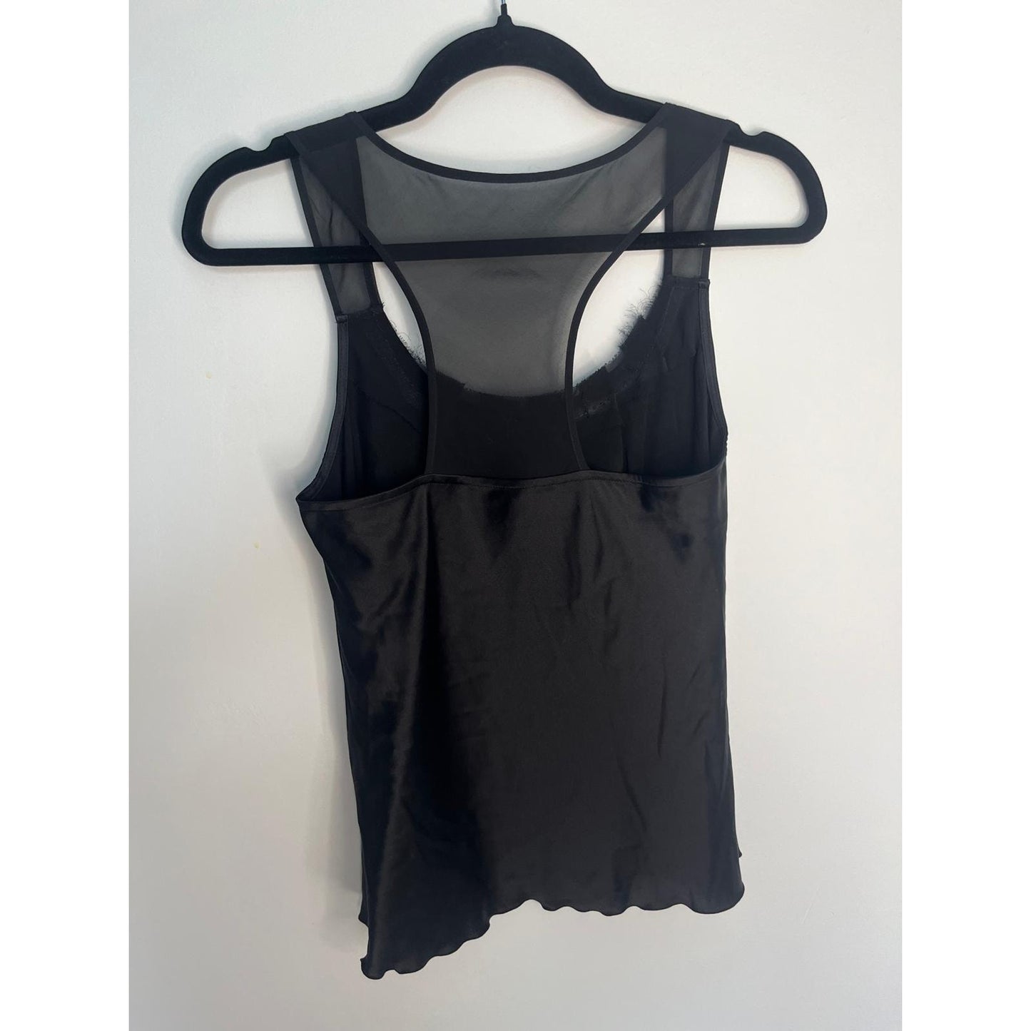 Club Monaco tank top women XS black satin mesh racerback