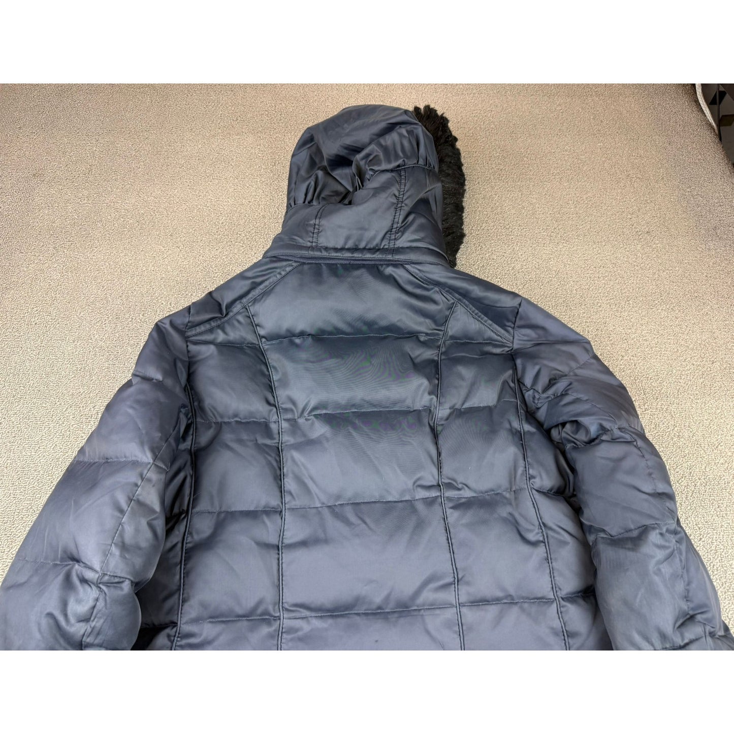 Nautica Women's Medium Navy Blue Hooded Fur Trim Puffer Coat