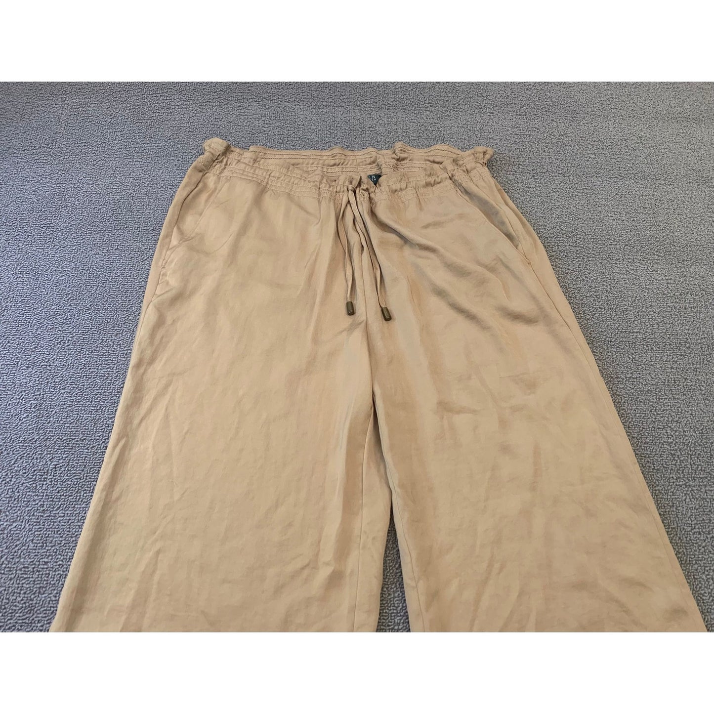 Lauren Ralph Lauren Women's 4P Tan Petite Wide Leg Drawstring Pants