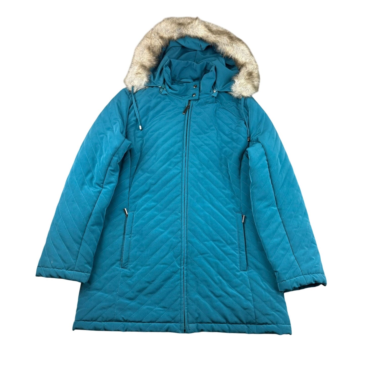 White Stag Women's Small Quilted Puffer Jacket With Faux Fur Trim Hood