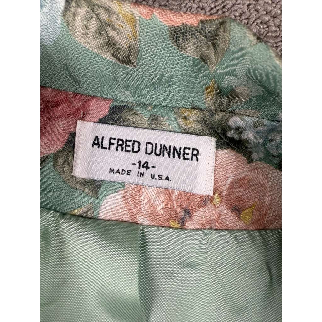Alfred Dunner Women's 14 Floral Green Blazer Made In USA Pink Blue Roses