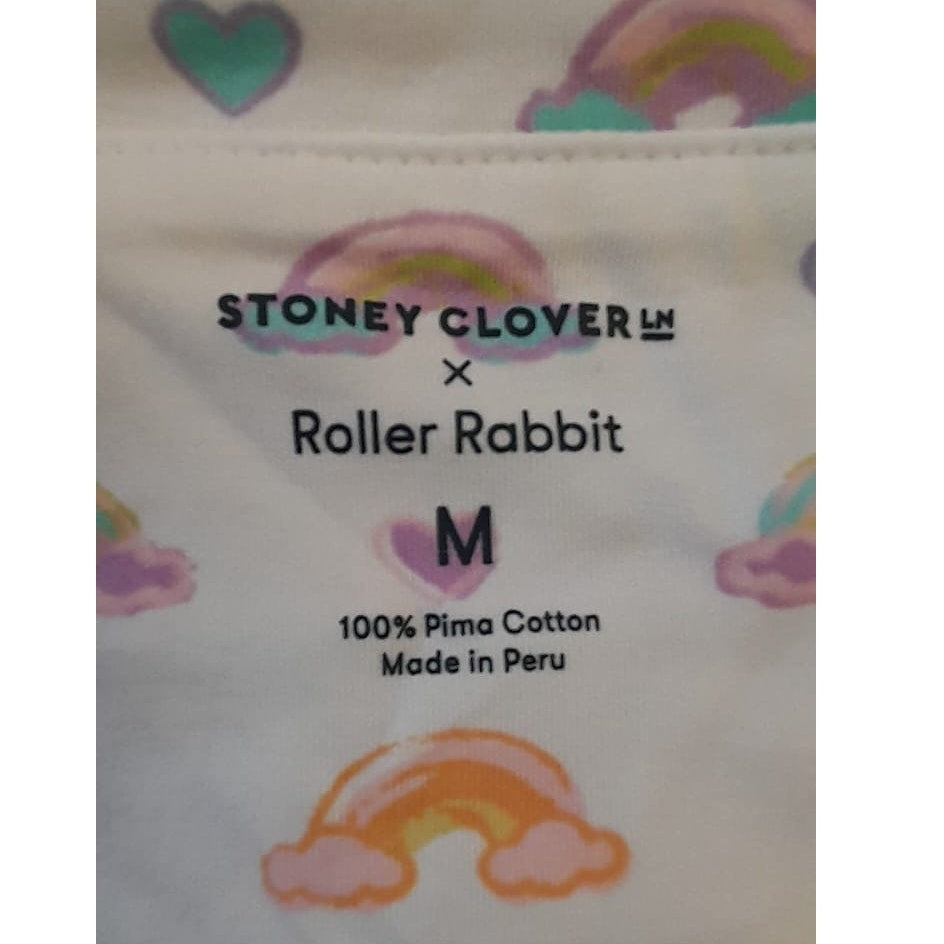 Stoney Clover X Roller Rabbit Women's M White Rainbow Hearts Print Pajama Shirt Top