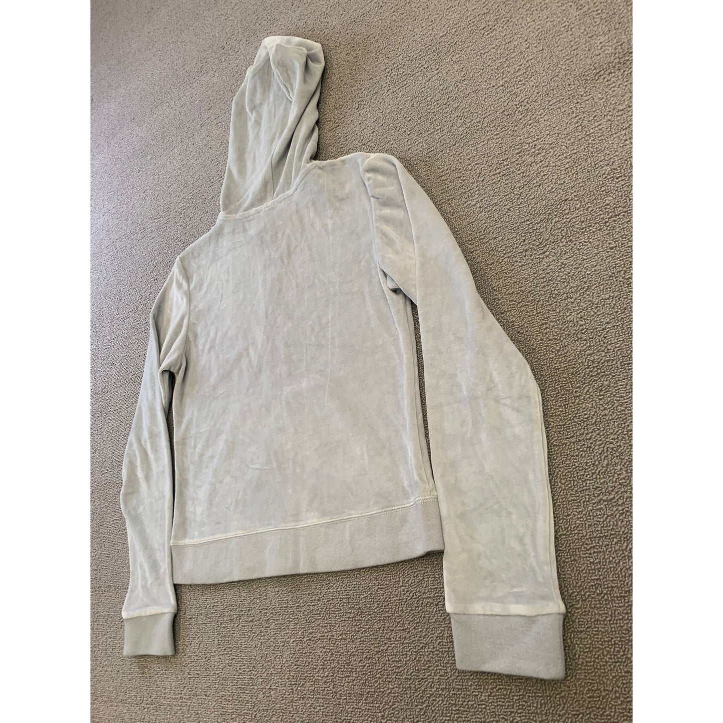 VERONA L Women's Gray Full Zip Velour Hooded Sweatshirt Soft Y2K