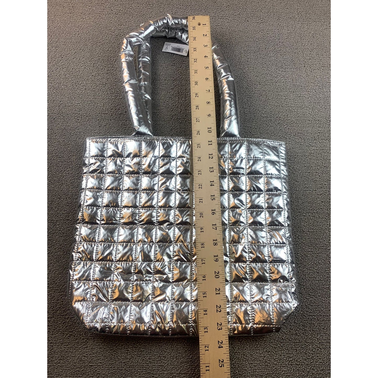 Clinique Women Small Silver Mint Green Puffer Quilted Tote Bag Cosmetic Pouch