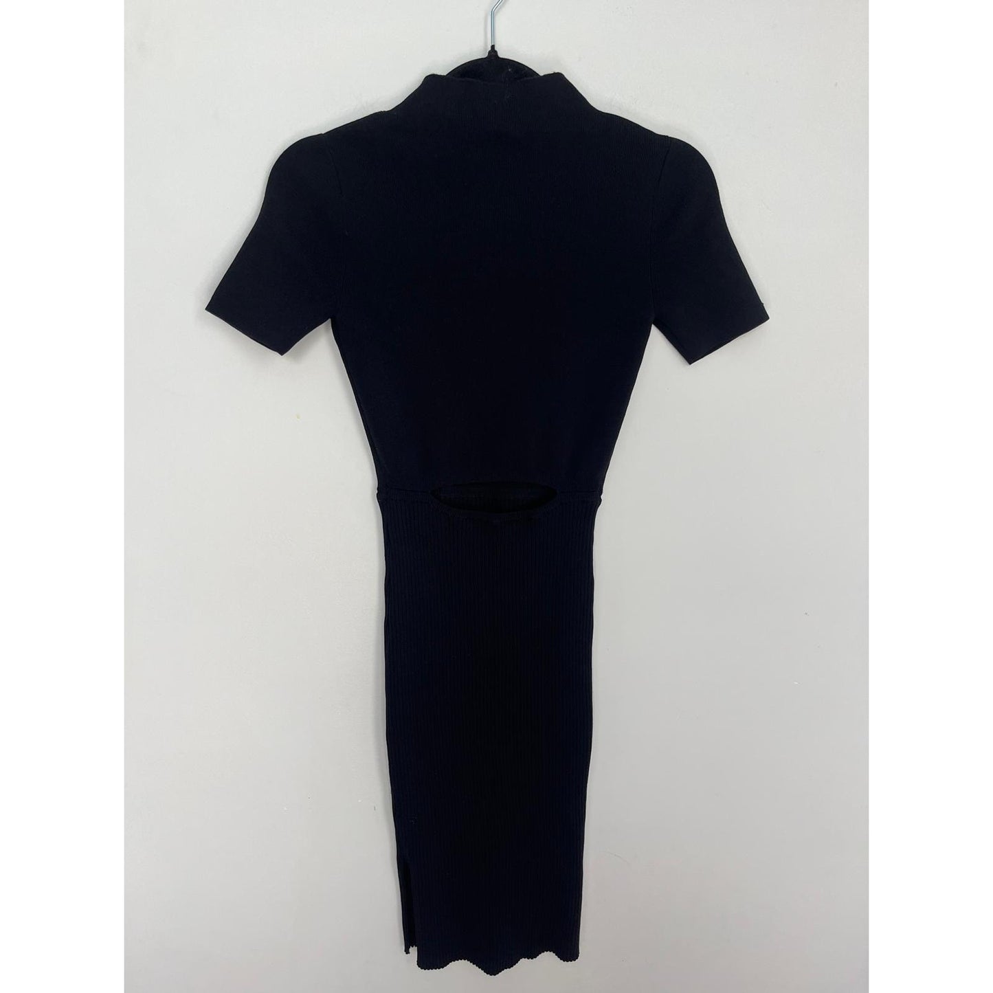 Babaton Knit Midi Dress Women XS Black Short Sleeve Ribbed Bodycon