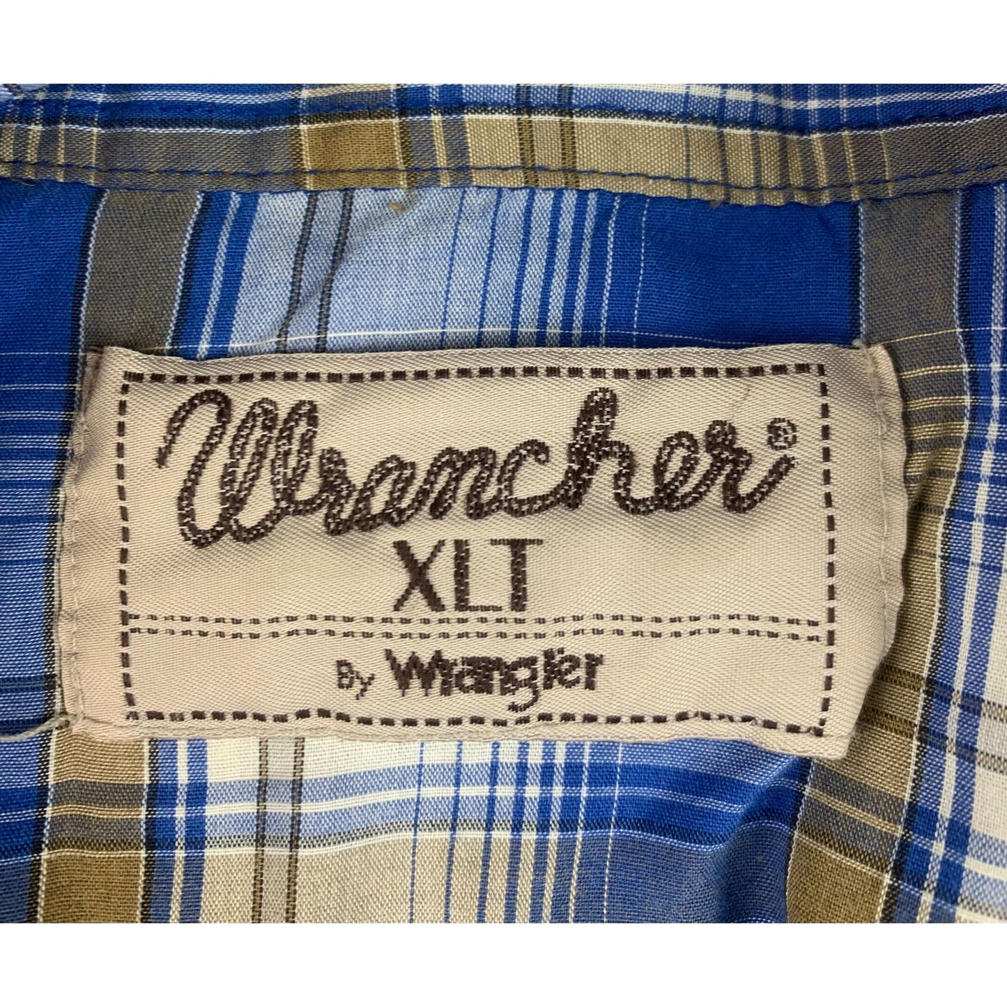 Wrangler Wrancher Pearl Snap Western Shirt Men's XLT Blue Plaid Cowboy