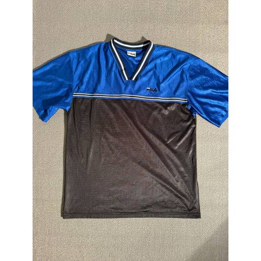 Fila v‑neck mesh colorblock top Men Large blue black sporty