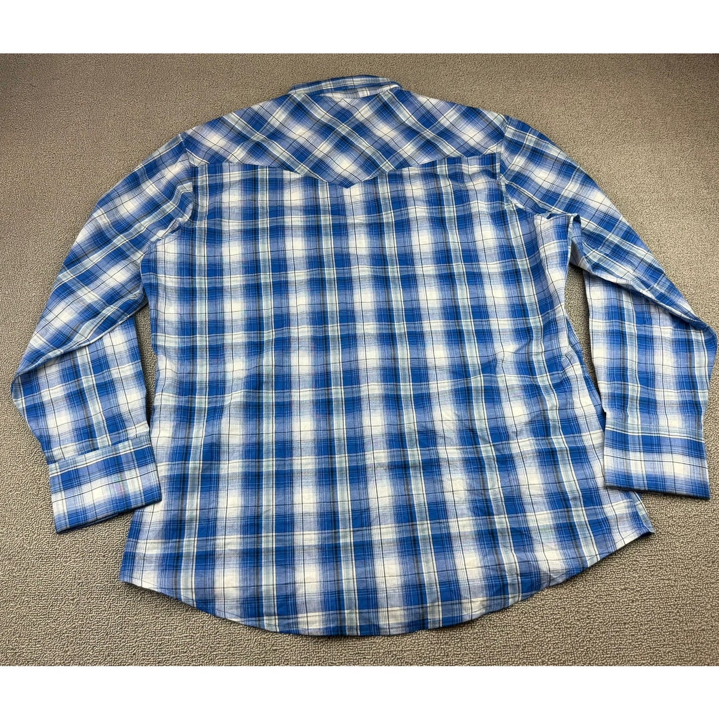 Wrangler Shirt Men's Medium Long Sleeve Pearl Snap Blue Plaid Cowboy Western